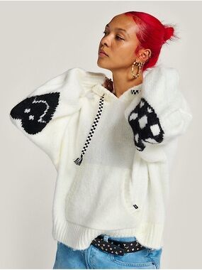 Vans Cream Knit Sweater with Black Logo Tag